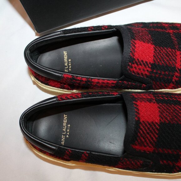 NIB SAINT LAURENT WOMEN'S BLACK RED PLAID SNEAKERS‎ SZ EU 39 US 8 $595 - Picture 6 of 8